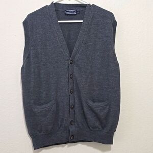 Mens Paul Fredrick Preppy Classic Merino Wool Cardigan Vest Grey XXL